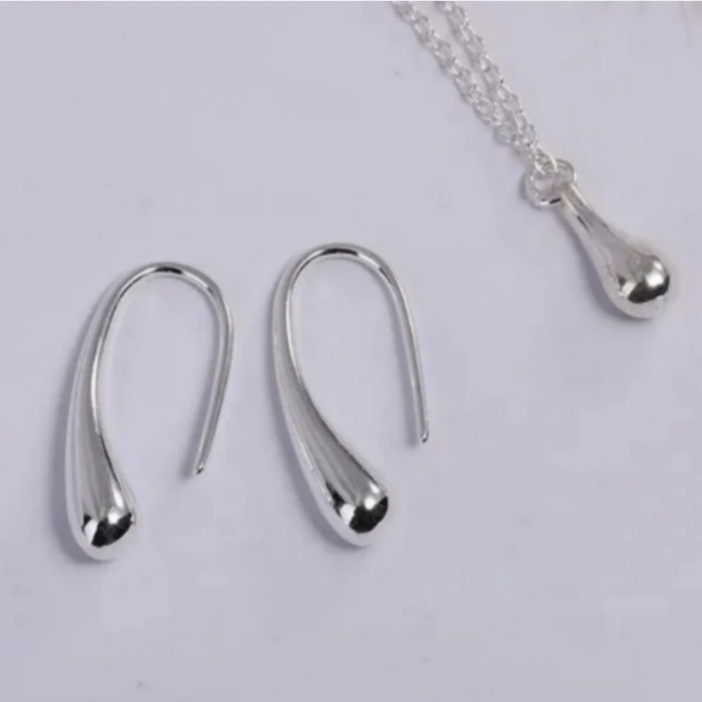 925 Sterling Silver Waterdrop Jewelry Set Bracelet Necklace Earrings and Ring - Picture 15 of 16